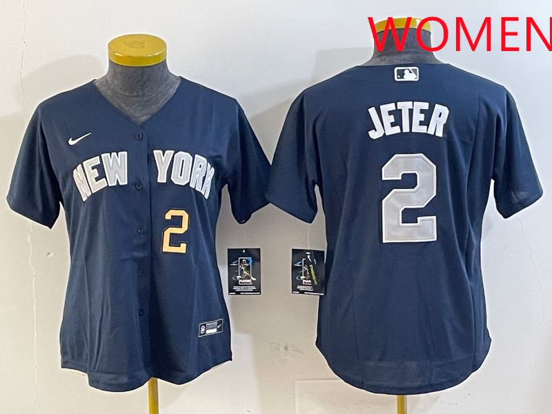 Women New York Yankees 2 Jeter Blue Game 2025 Nike MLB Jersey style 4